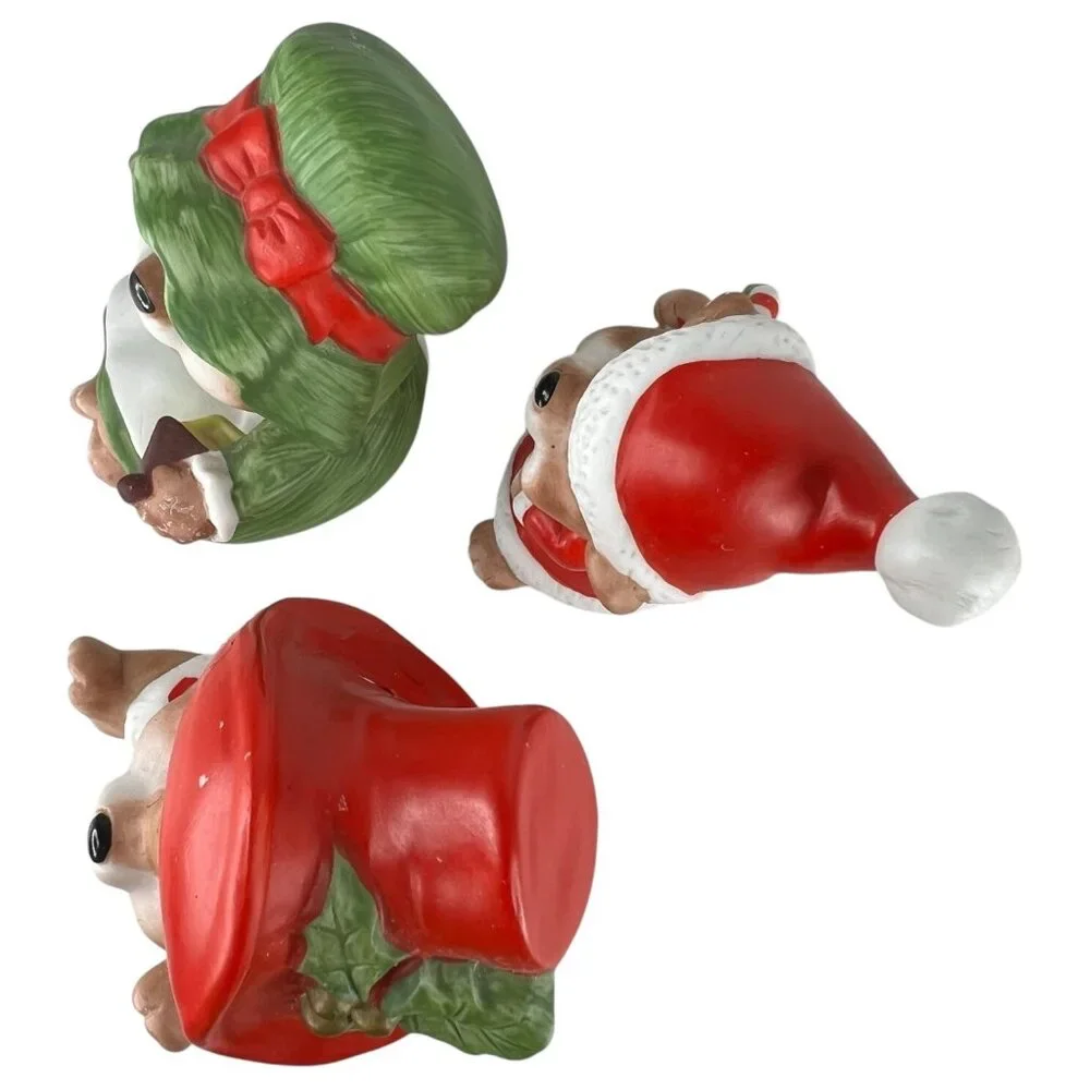 1980s‎ Homco Christmas Bear Figurine Family Set Of 3 Poppa Momma Baby #5600 VTG